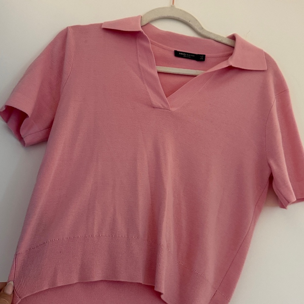 Light Pink Wool/Cotton Short Sleeve Polo Top - Picture 5 of 5